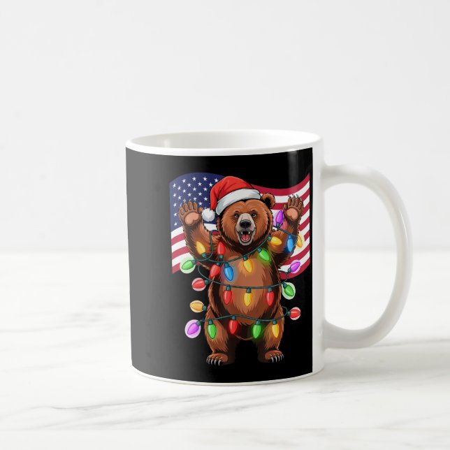Caneca De Café Patriotic Christmas Grizzly Bear Holiday Light San (Direita)