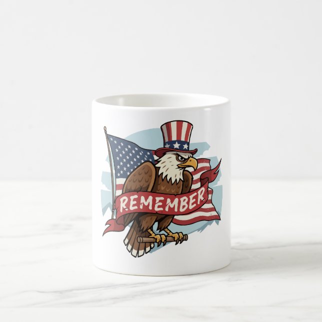 Caneca De Café Patriotic Eagle "Remember" American Flag Design (Centro)