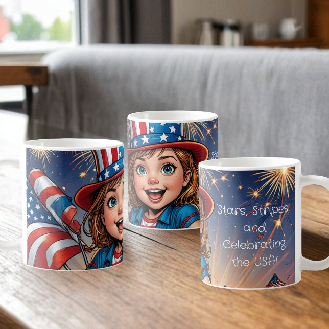 Caneca De Café Patriotic Kid em 4 de julho Coffee Mug (Criador carregado)