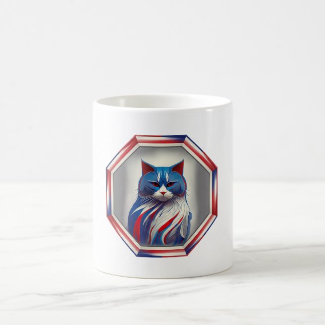 Caneca De Café Patriotic Red White & Blue Cat In Frame (Centro)