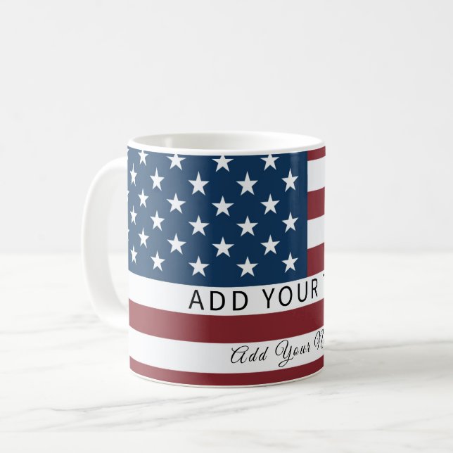 Caneca De Café Patriotic US Flag Custom Text Name  (Frente Esquerda)