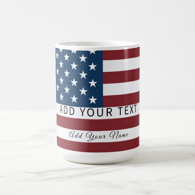 Caneca De Café Patriotic US Flag Custom Text Name  (Centro)