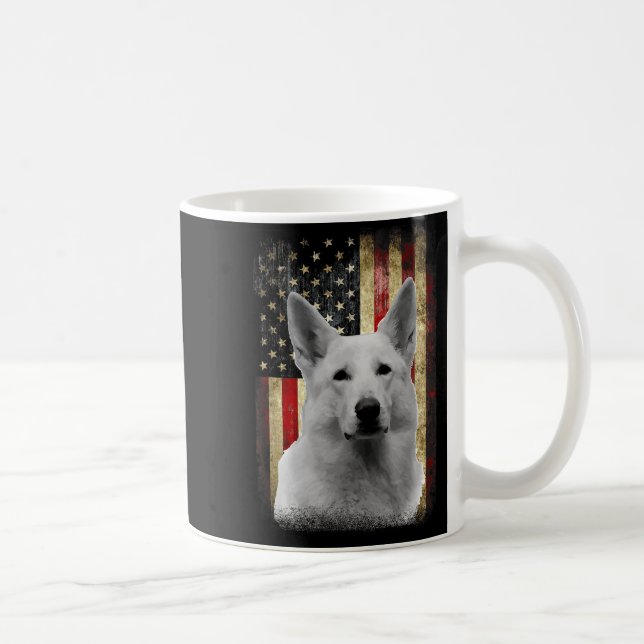 Caneca De Café Patriotic White German Shepherd Flag American Usa  (Direita)