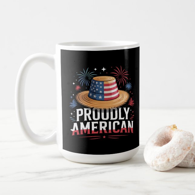 Caneca De Café Patriótica de 4 de julho - Orgulhosamente American (Com Donut)