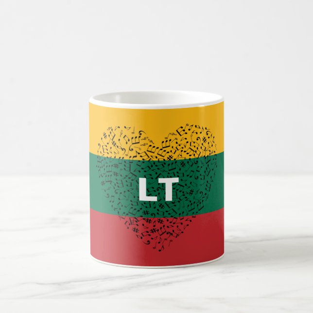 Caneca De Café Patriótica Lituânia Flag com coração musical (Centro)