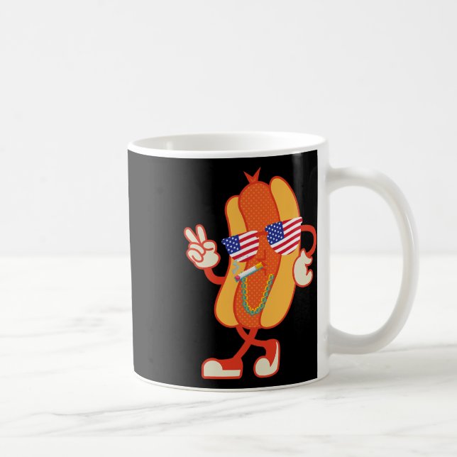 Caneca De Café Patriótico do Quarto de Julho do Hotdog Engraçado (Direita)