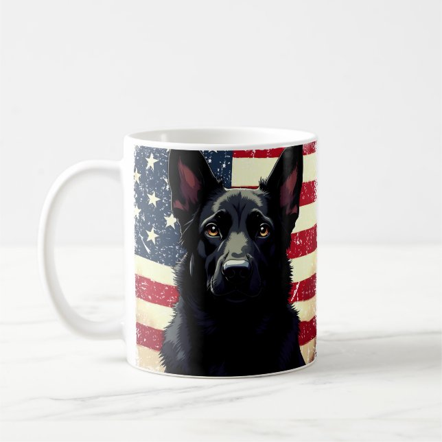 Caneca De Café Patriótico German shepherd Negro EUA Bandeira Amer (Esquerda)