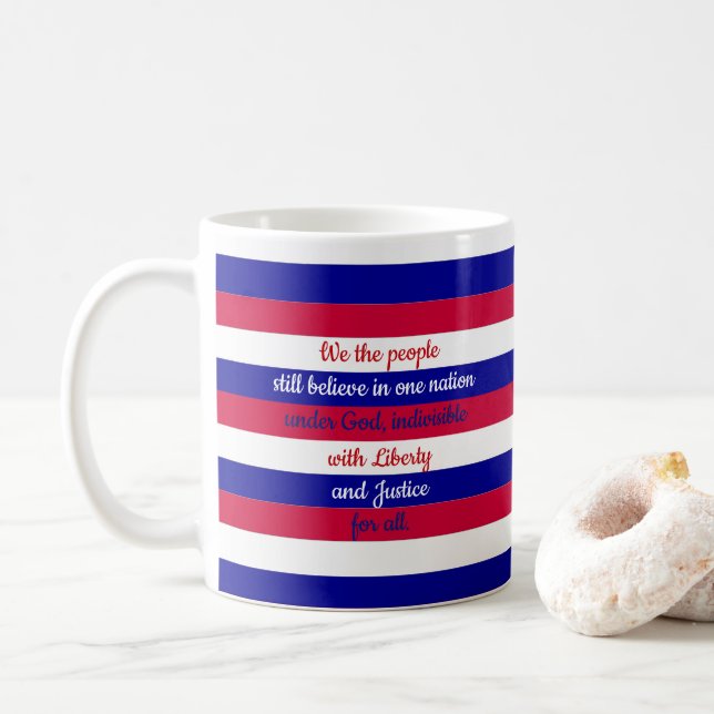 Caneca De Café Patriótico Vermelho Branco e Azul Nós a Mensagem P (Com Donut)