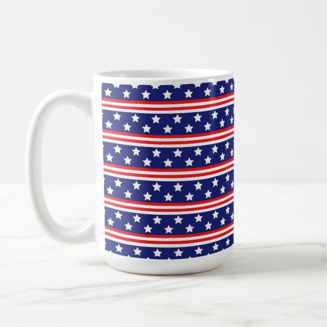 CANECA DE CAFÉ PATRIÓTICO VERMELHO BRANCO VERMELHO ESTRELAS E STR (Esquerda)