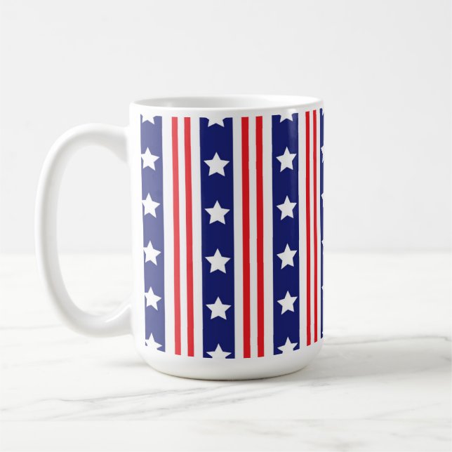 CANECA DE CAFÉ PATRIÓTICO VERMELHO BRANCO VERMELHO ESTRELAS E STR (Esquerda)