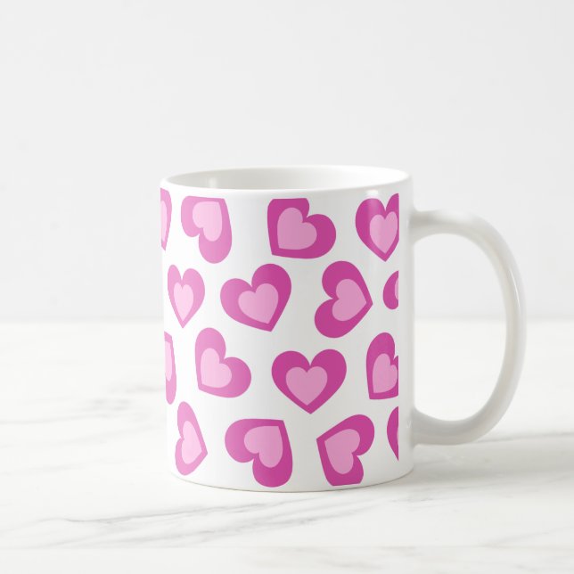Caneca De Café Pattern of Hearts Stylish Modern White Pink Chic  (Direita)