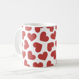 Caneca De Café Pattern of Hearts Stylish Modern White Red Chic