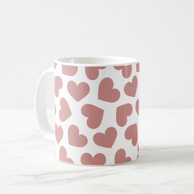 Caneca De Café Pattern of Hearts Stylish Modern White Red Chic  (Frente Esquerda)