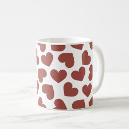 Caneca De Café Pattern of Hearts Stylish Modern White Red Chic