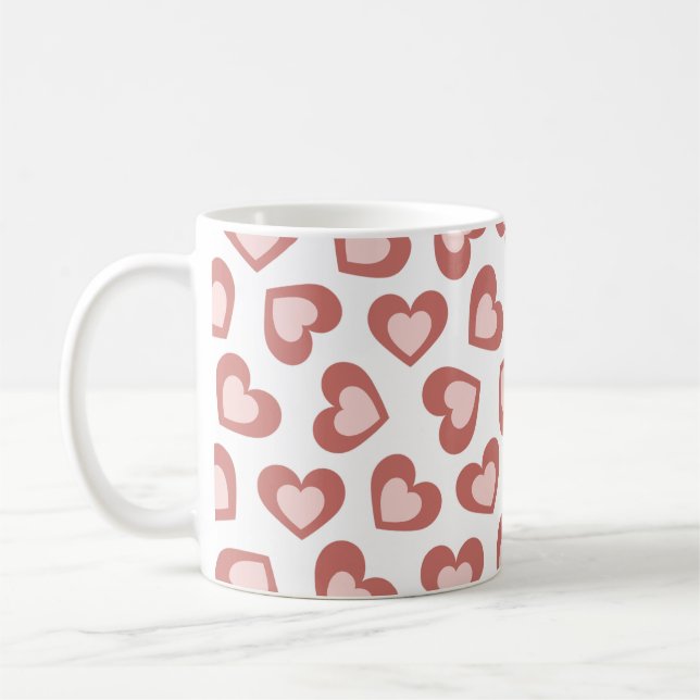 Caneca De Café Pattern of Hearts Stylish Modern White Red Chic  (Esquerda)