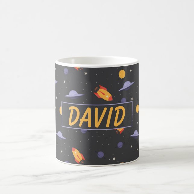Caneca De Café Pattern space  orange black name (Centro)