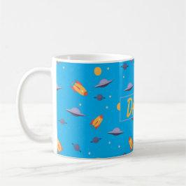 Caneca De Café Pattern space  orange turquoise name