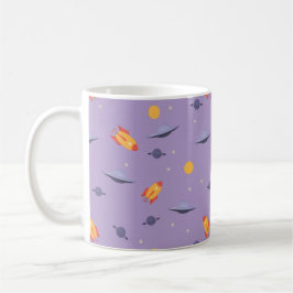 Caneca De Café Pattern space ufo orange lavender