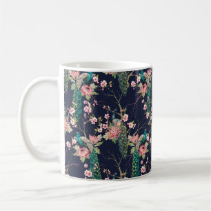 Caneca De Café pavão de padrão aquoso em uma cereja, flor