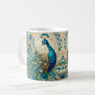 Caneca De Café Pavão de Vidro Colorido