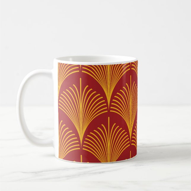 Caneca De Café Pavão Dourado Vermelho: Art Deco. (Esquerda)