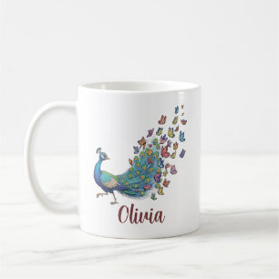 Caneca De Café Pavão e Borboleta Caprichosos