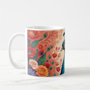 Caneca De Café Pavão e flores