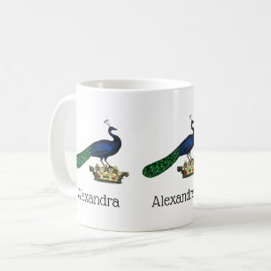 Caneca De Café Pavão Estilizado Vintage Heráldico no C da Coroa