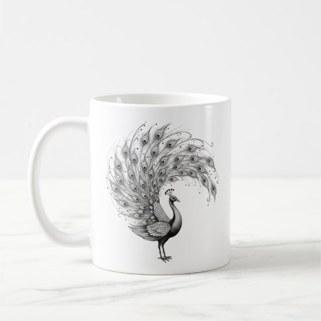 Caneca De Café Pavão Preto e Branco (Esquerda)