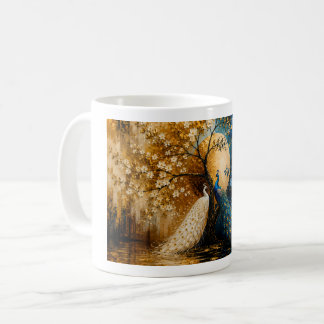 Caneca De Café Pavões brancos e azuis elegantes