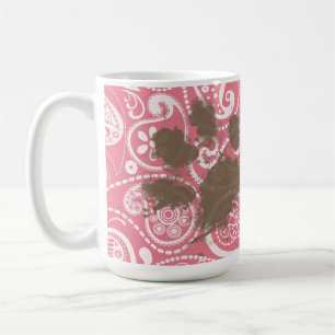 Caneca De Café Pawprint bonito cora sobre Paisley cor-de-rosa
