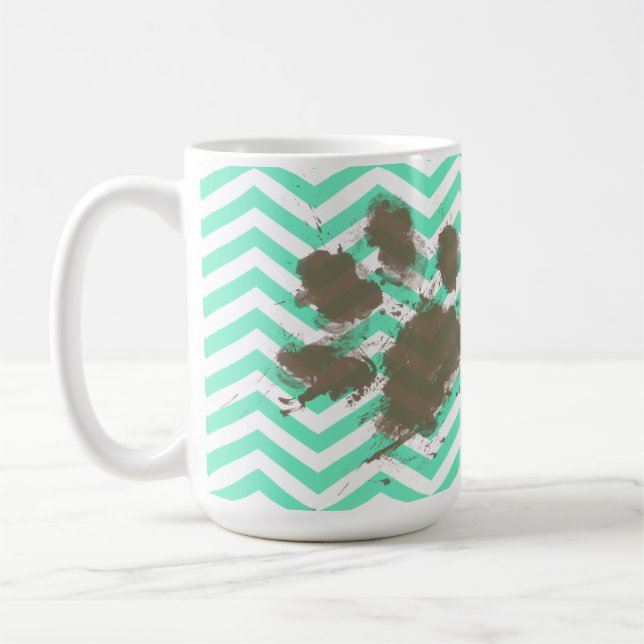 Caneca De Café Pawprint engraçado na água-marinha Chevron (Esquerda)