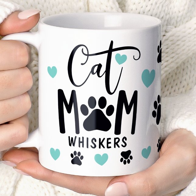 Caneca De Café Pawprint Personalizado de Pet da Mãe de Gato Teal (Criador carregado)