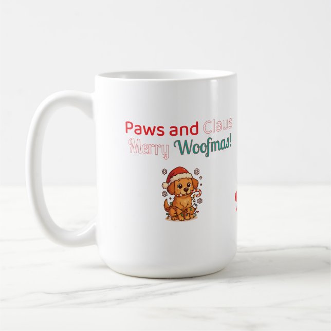 Caneca De Café Paws and Claus – Merry Woofmas! Funny Christmas  (Esquerda)