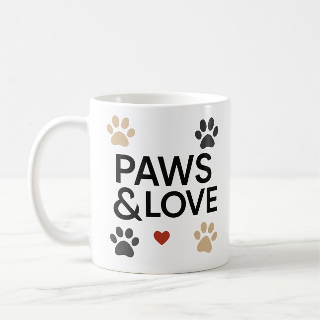 Caneca De Café "PAWS & LOVE" Pet Lover Mug | Minimalist Dog  (Esquerda)