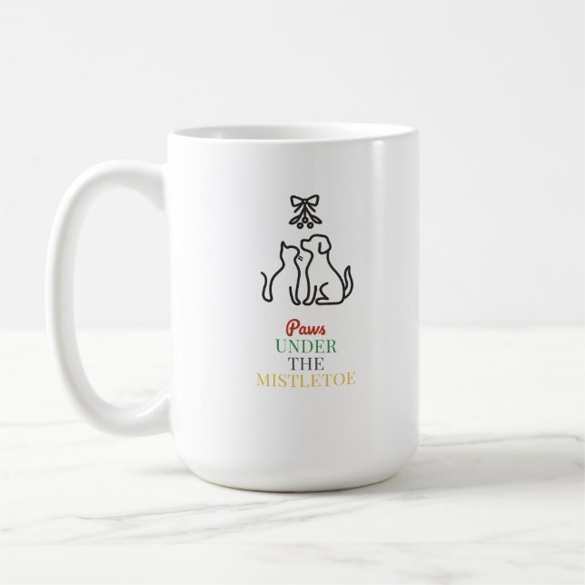 Caneca De Café Paws Under the Mistletoe – Cute Christmas  (Esquerda)