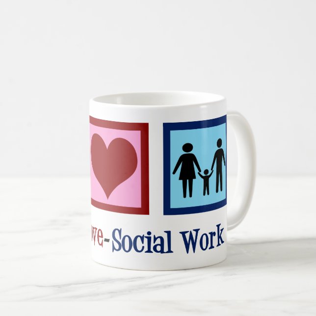 Caneca De Café Paz Ama Trabalho Social Corajoso Trabalhador Socia (Frente Esquerda)