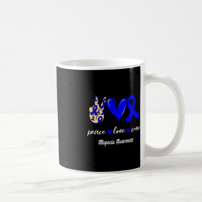 Caneca De Café Paz Amor Cura Alopecia Azul Fita Consciência (Direita)