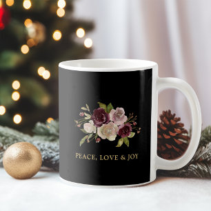 Caneca De Café Paz Amor e Alegria Buquê de Inverno Feriado