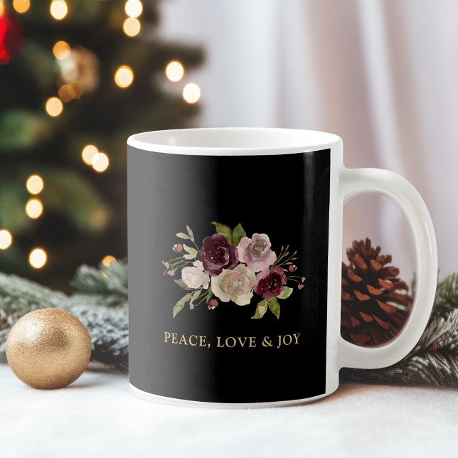 Caneca De Café Paz Amor e Alegria Buquê de Inverno Feriado (Criador carregado)