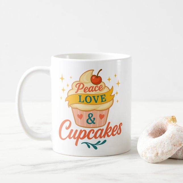Caneca De Café Paz, amor e Cupcake (Com Donut)