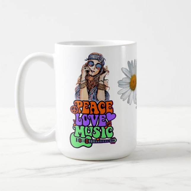 Caneca De Café Paz, Amor e Música Hippie Gal  (Esquerda)