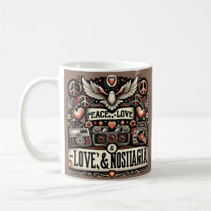 Caneca De Café Paz, Amor e Nostalgia: Citação da Tipografia Retro