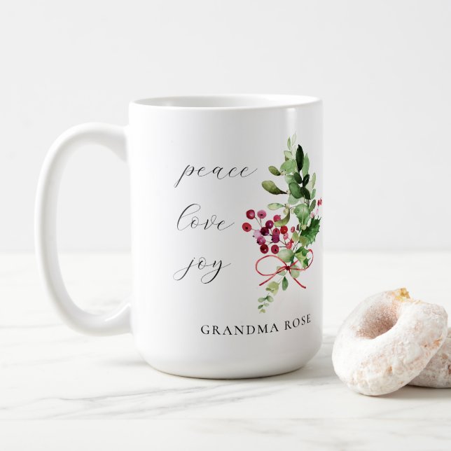 Caneca De Café Paz Amor Joy Holly Berry Holiday (Com Donut)