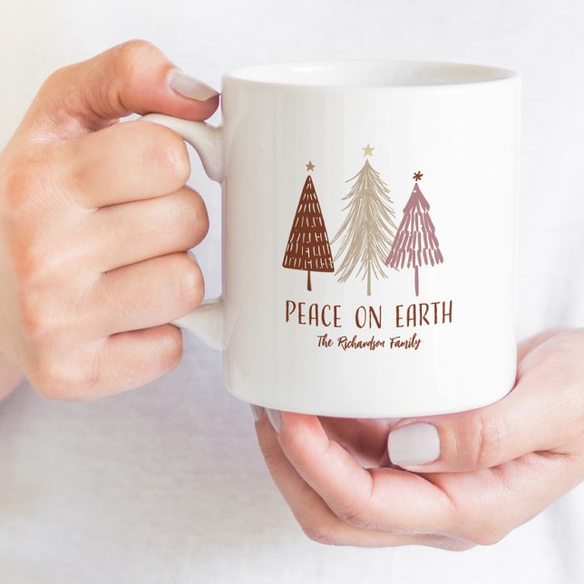 Caneca De Café Paz Na Terra Árvores De Natal Nevadas Férias (Criador carregado)