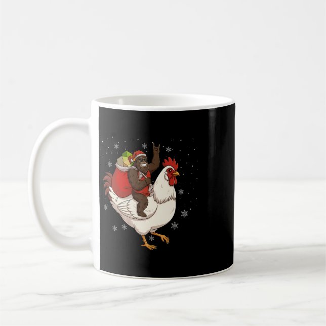 Caneca De Café Pé Grande Cavalgando Frango Veado Natal Frango Nat (Esquerda)