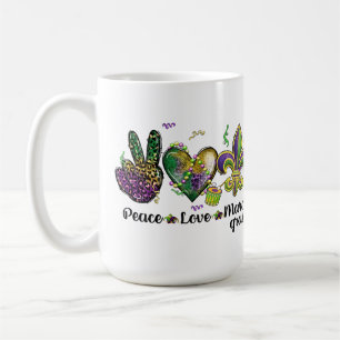 CANECA DE CAFÉ PEACE AMOR MARDI GRAS PURPLE VERDE DOURADO