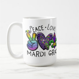 CANECA DE CAFÉ PEACE AMOR MARDI GRAS PURPLE VERDE DOURADO