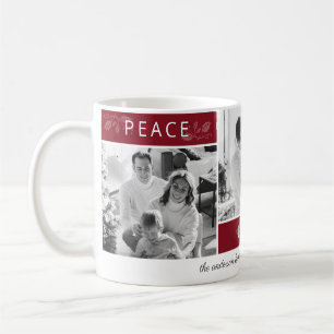 Caneca De Café Peace Joy Love Photo Collage Script Maroon Holiday