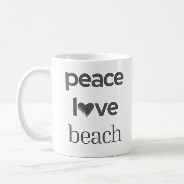 Caneca De Café Peace Love Beach Graphic | Coastal Nautical Life (Esquerda)